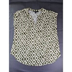 Meg & Margot Cream/green Diamond Print Viscose/Linen Blouse LG